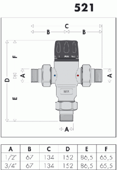 Caleffi Thermomischer 3/4", mit Rückschlagventilen 521