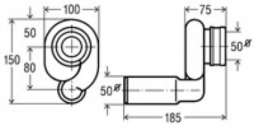 Urinal Absaugeformstück waagerecht in 50mm  3233.9