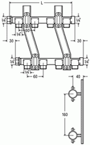 Rotguss-Verteiler in G3/4, mit Wandhalter, 2005