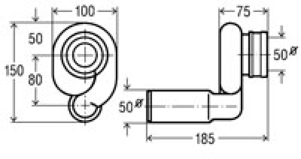 Urinal Absaugeformstück waagerecht in 50mm  3233.9